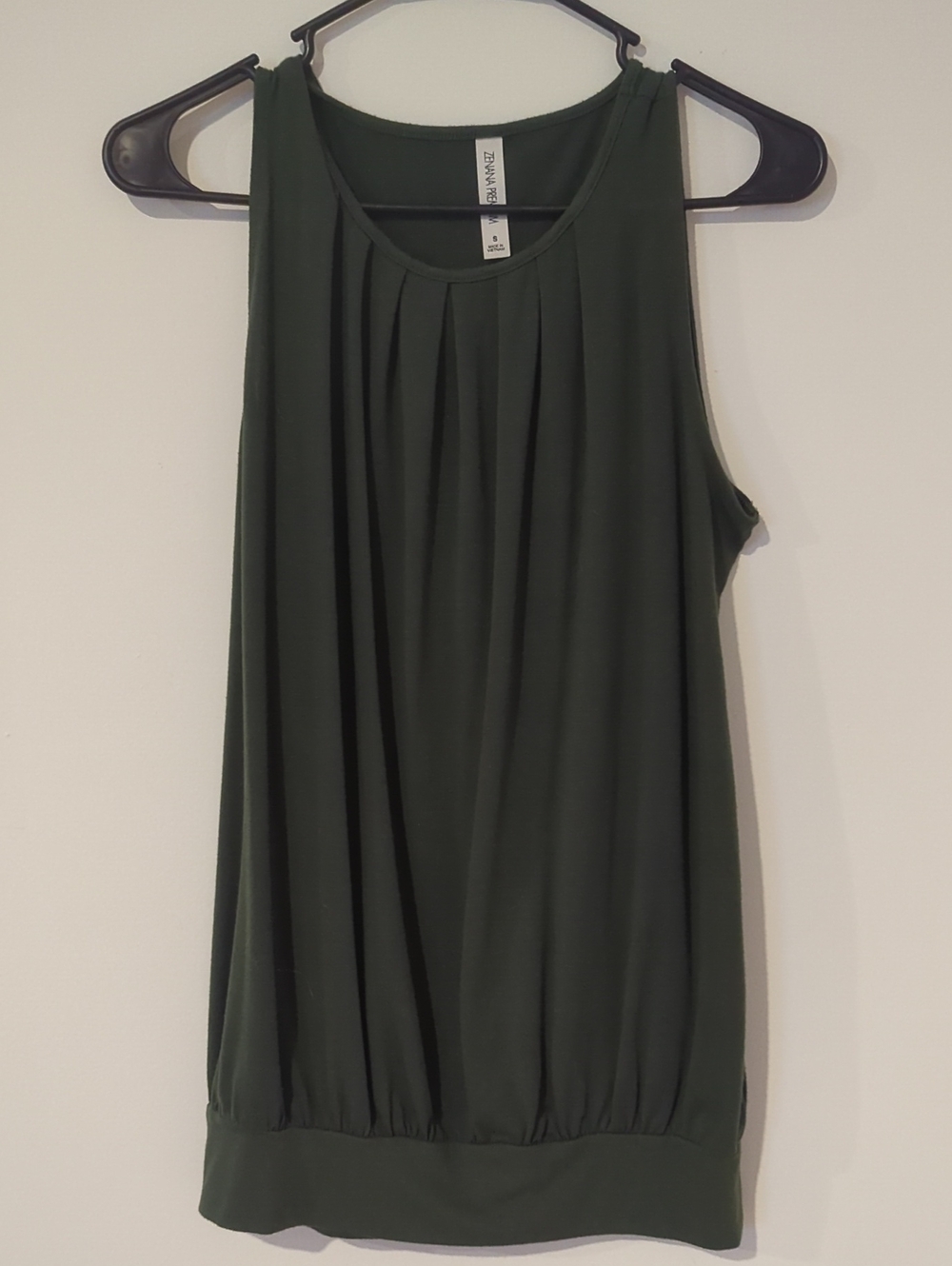 Zenana Outfitters Dark Olive Pleated Sleeveless Tank